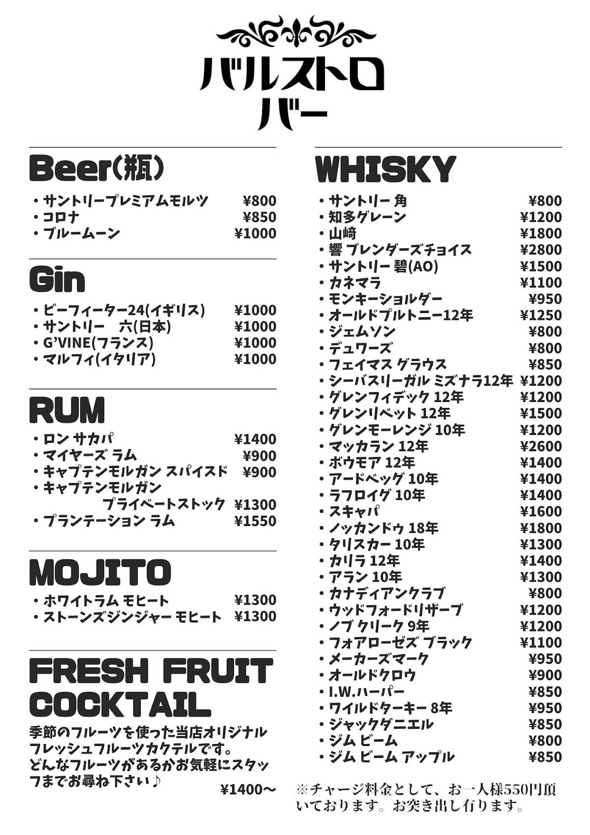 Barstro Bar меню