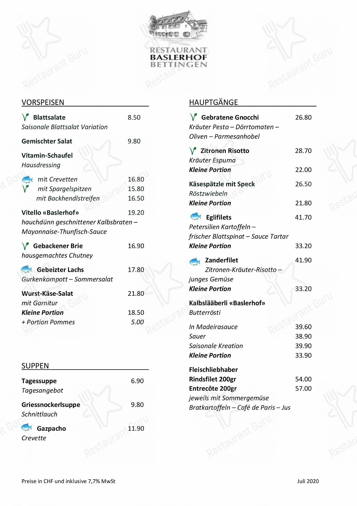 Wine Menu ресторана Restaurant Baslerhof Bettingen в Беттингене