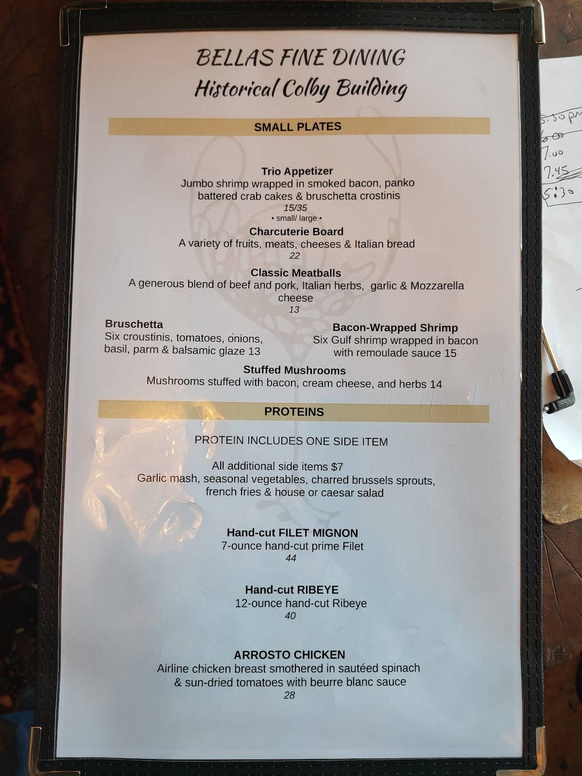 Bella's Fine Dining меню
