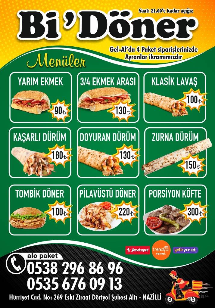 Bi'Döner меню