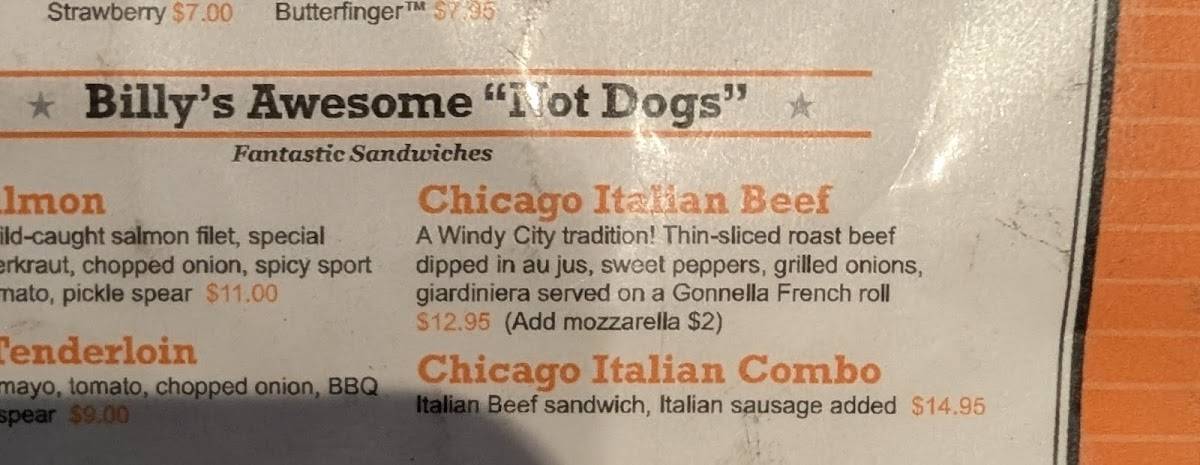 Billy’s Gourmet Hot Dogs меню