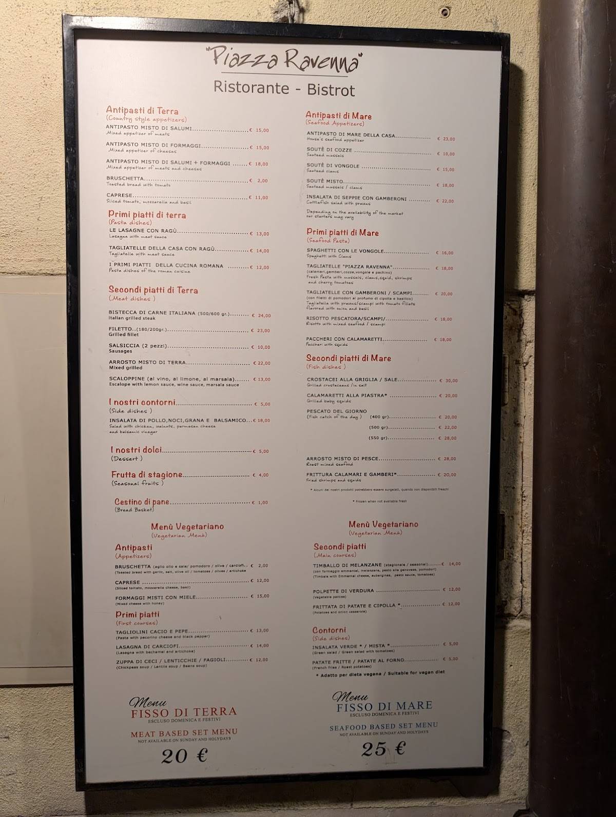 Bistrot "Piazza Ravenna" меню