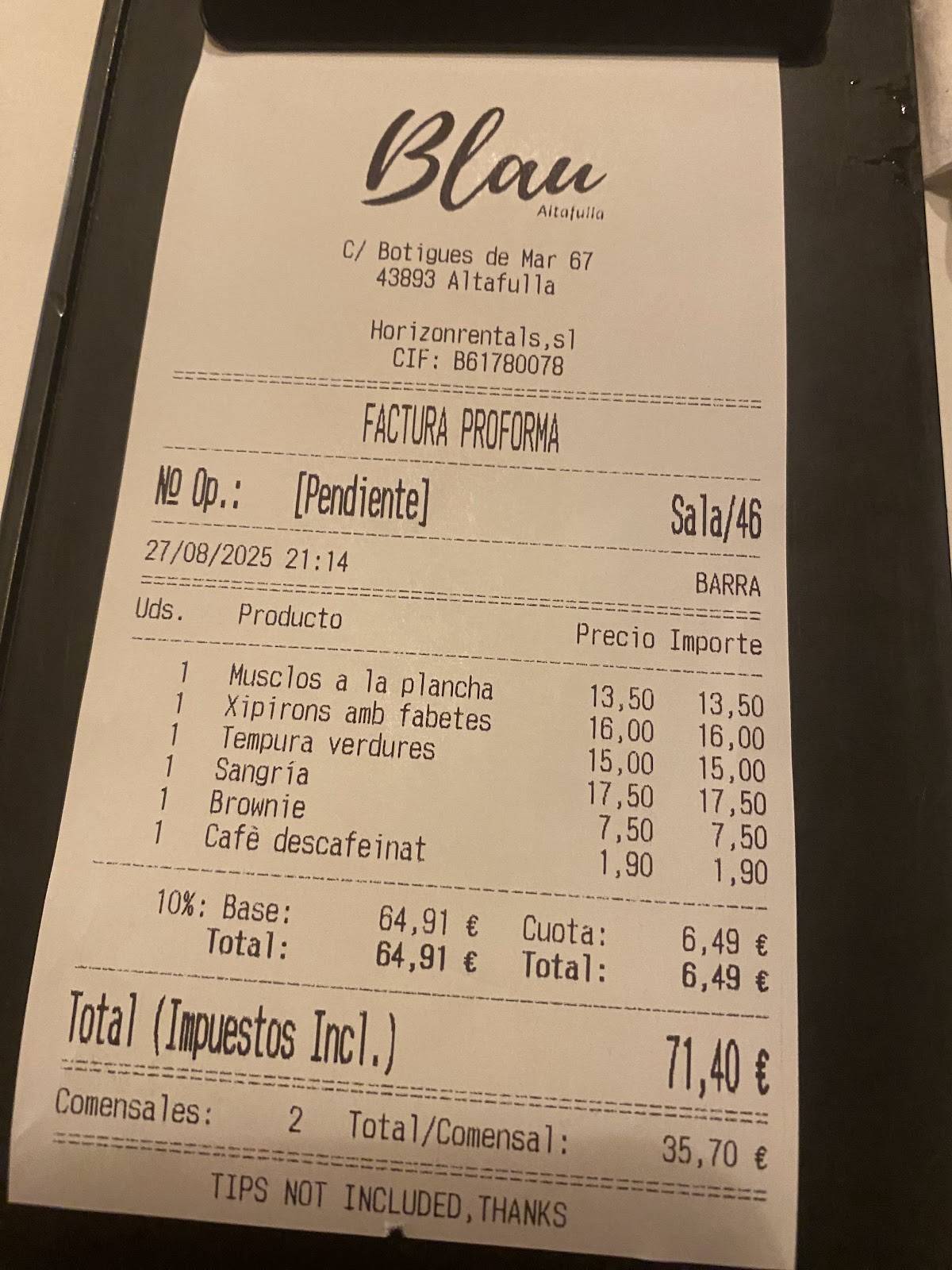 Blau altafulla меню