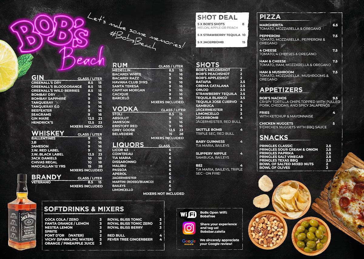 Bob's Bar меню