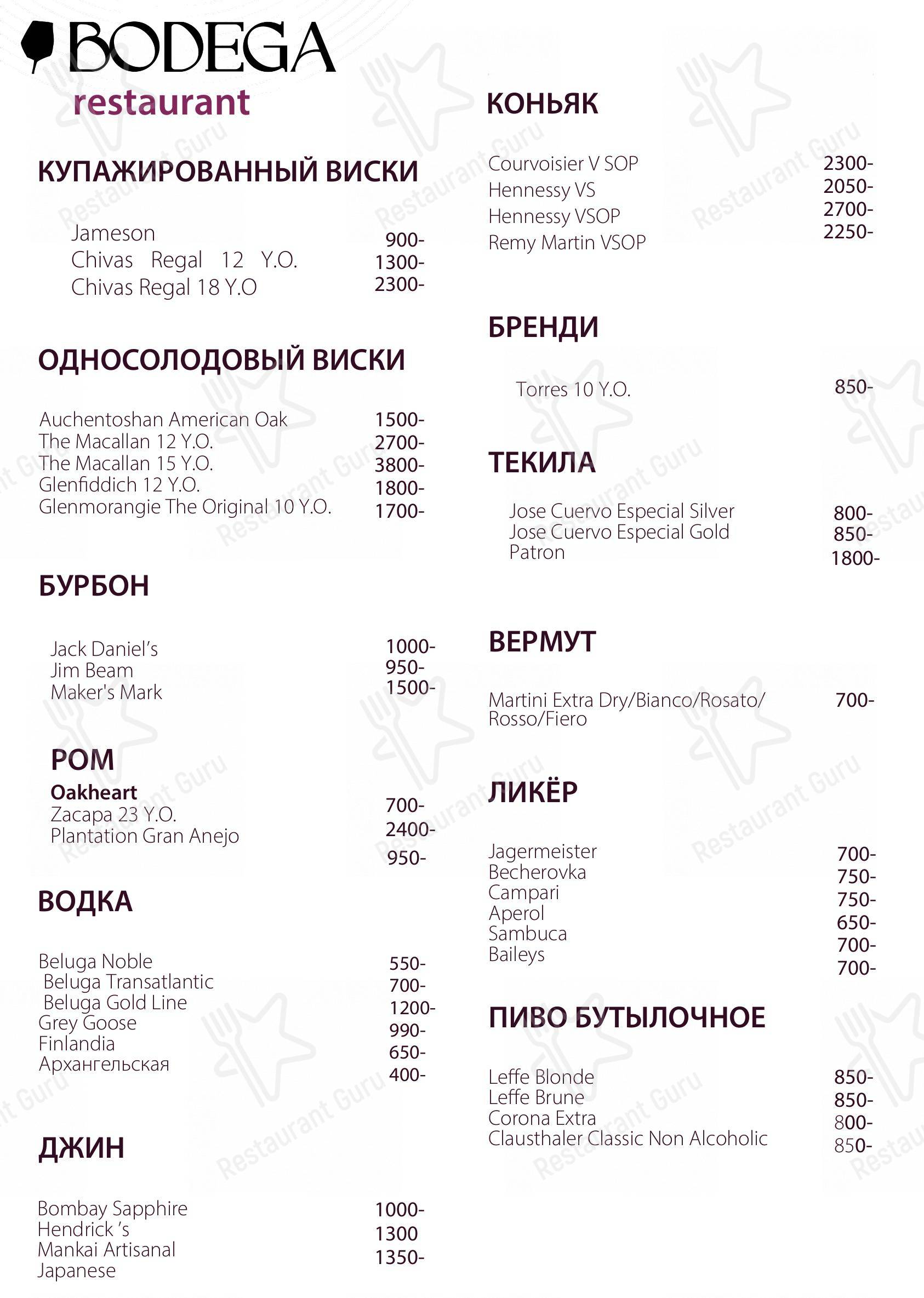 Меню ресторана Бодега