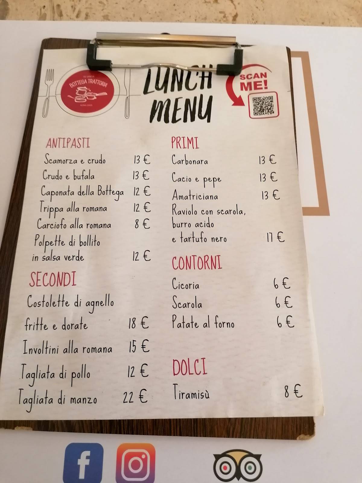 Bottega Trattoria De Santis меню