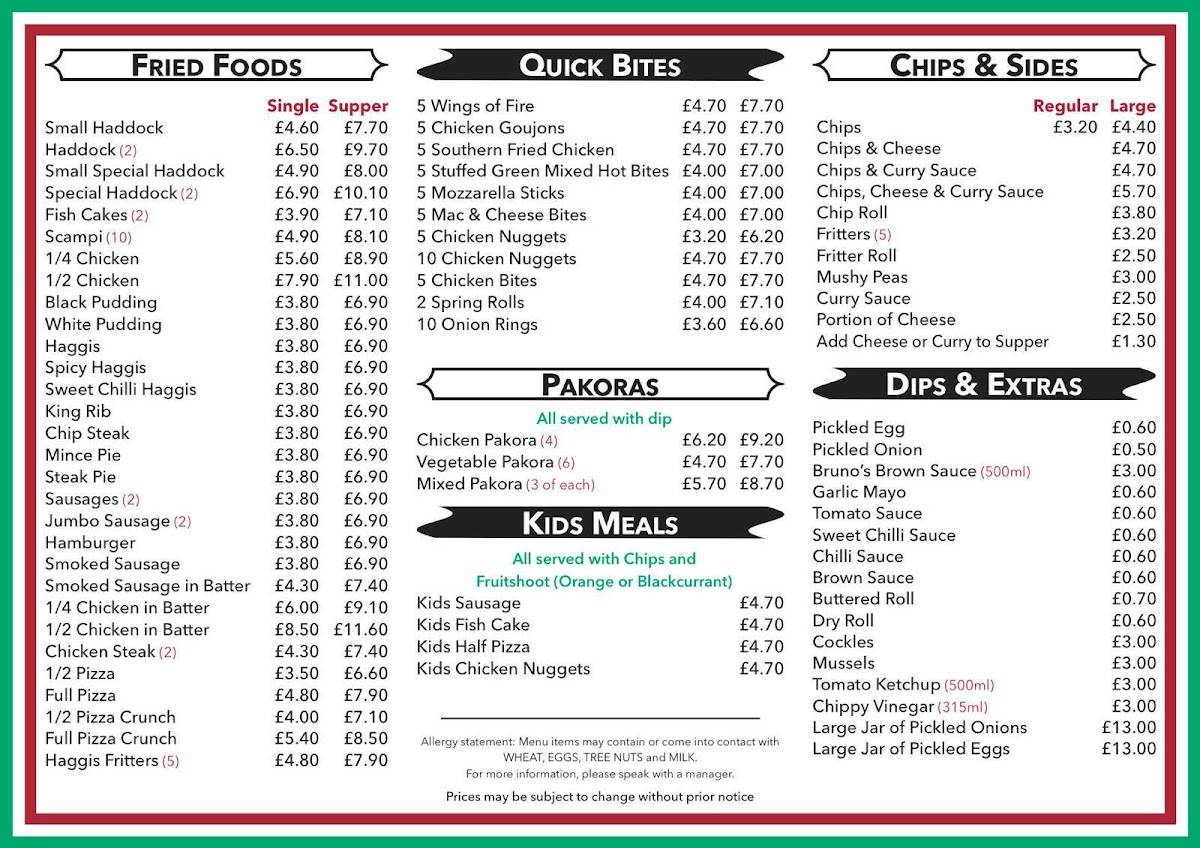 Bruno's Fast Food Stenhousemuir меню
