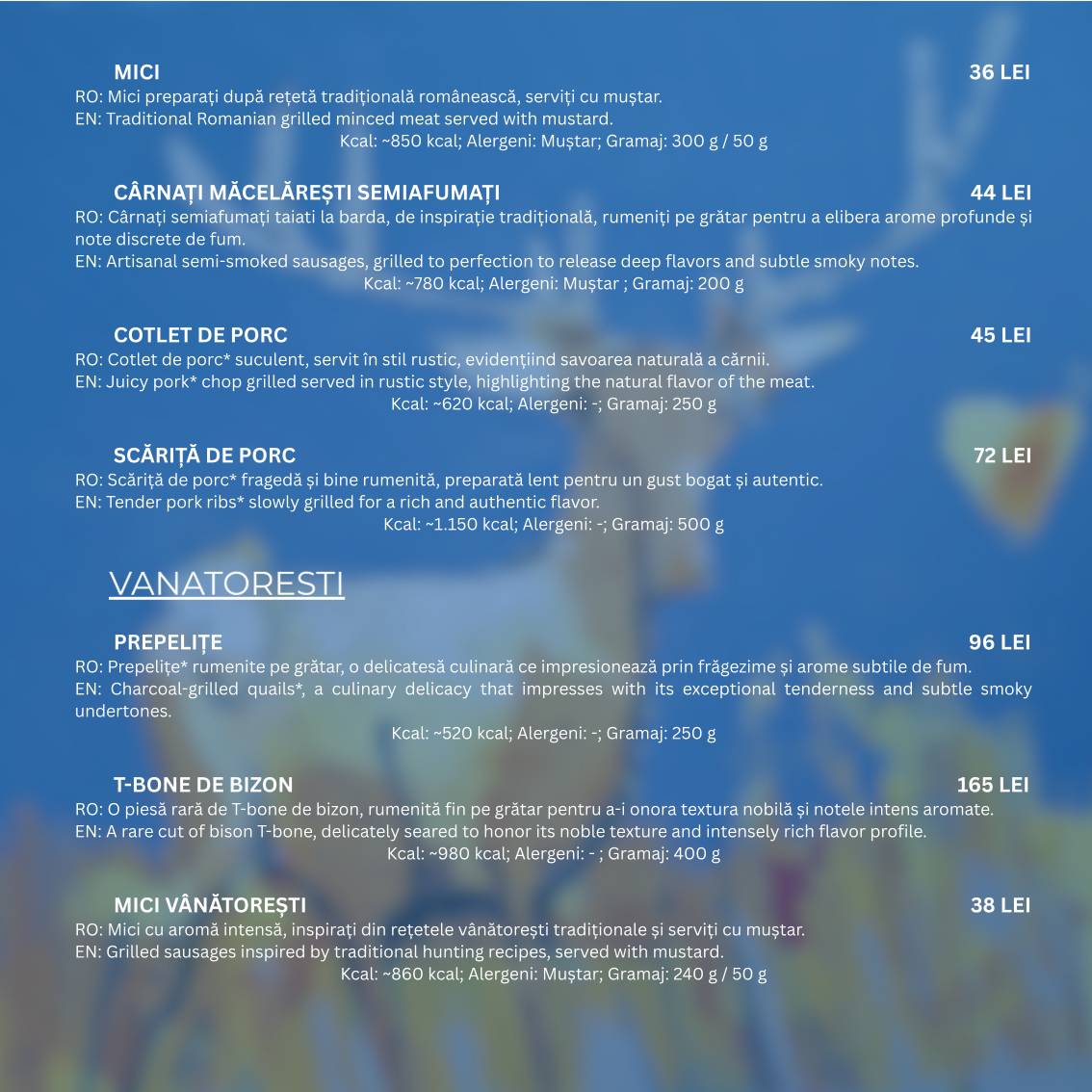 Restaurant Codru меню
