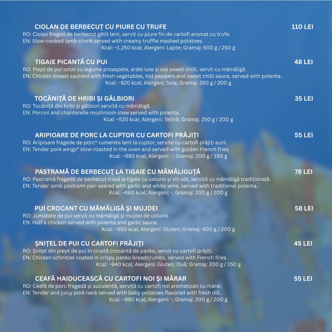 Restaurant Codru меню