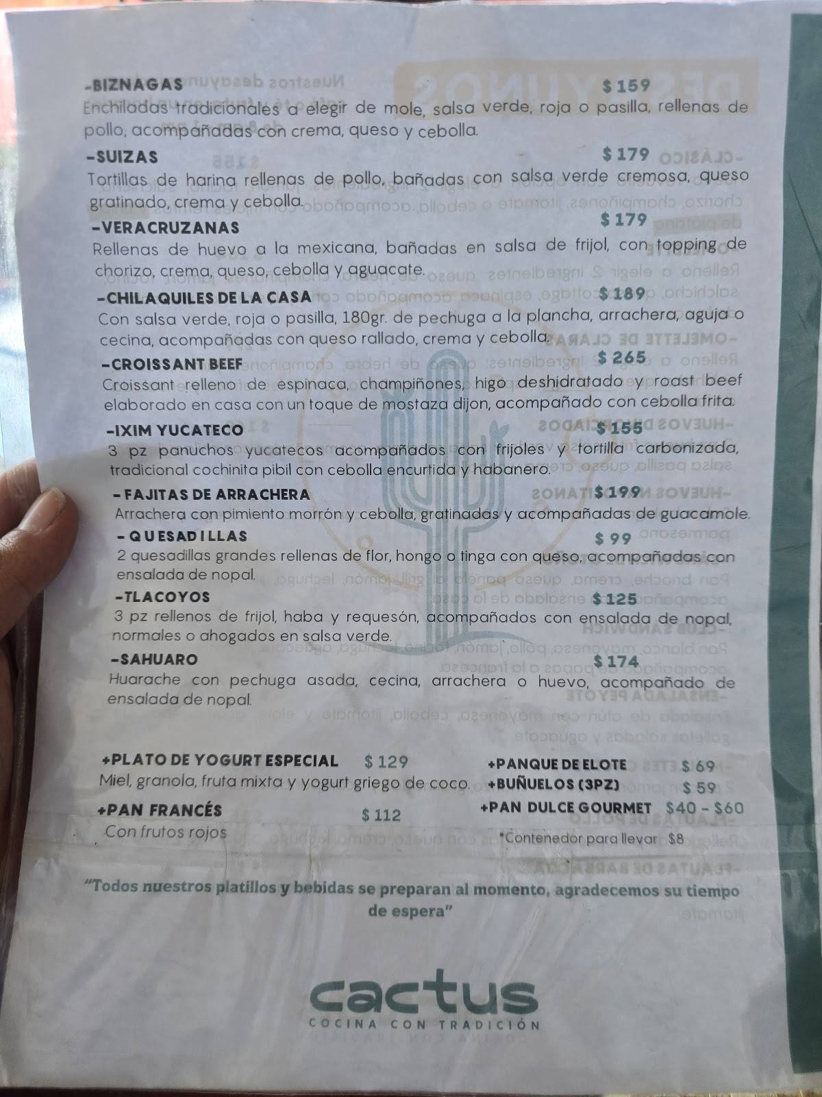 CACTUS Restaurante меню