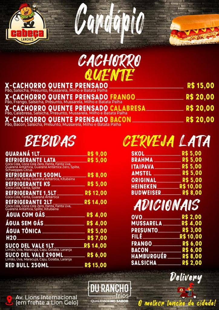 Cabeça lanches меню
