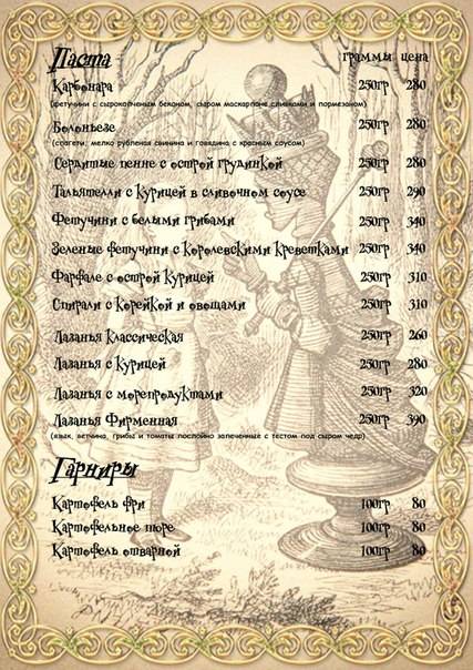 арт-кафе Страна Чудес меню