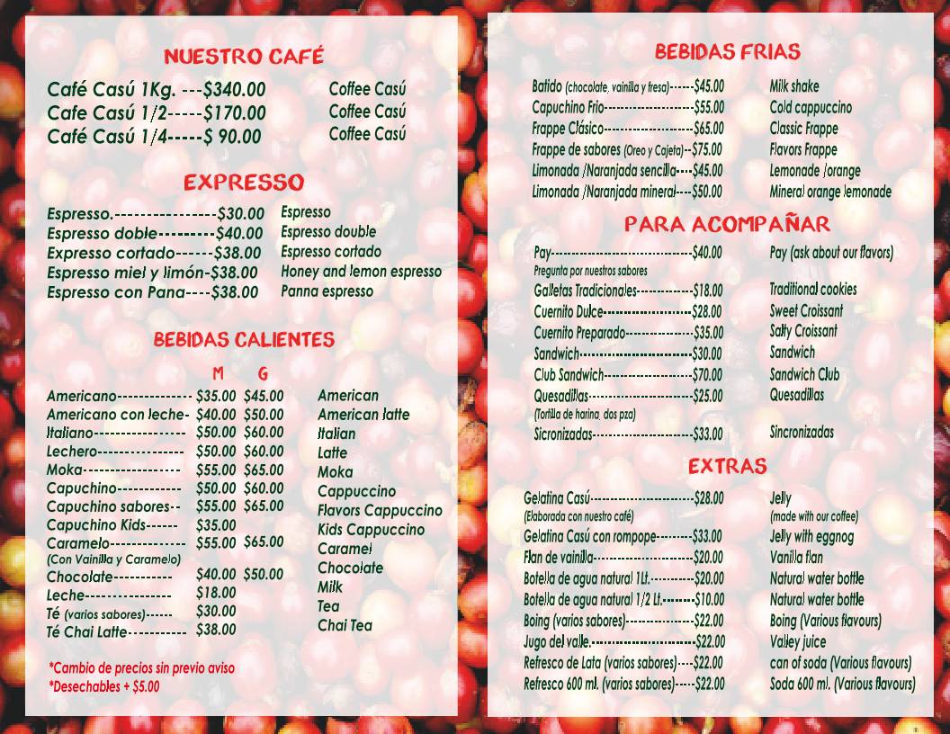 Café Casú меню
