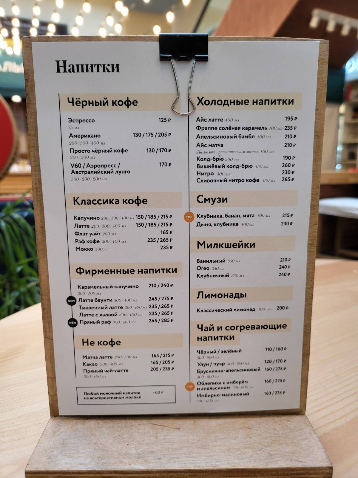 Центральная кофейня меню