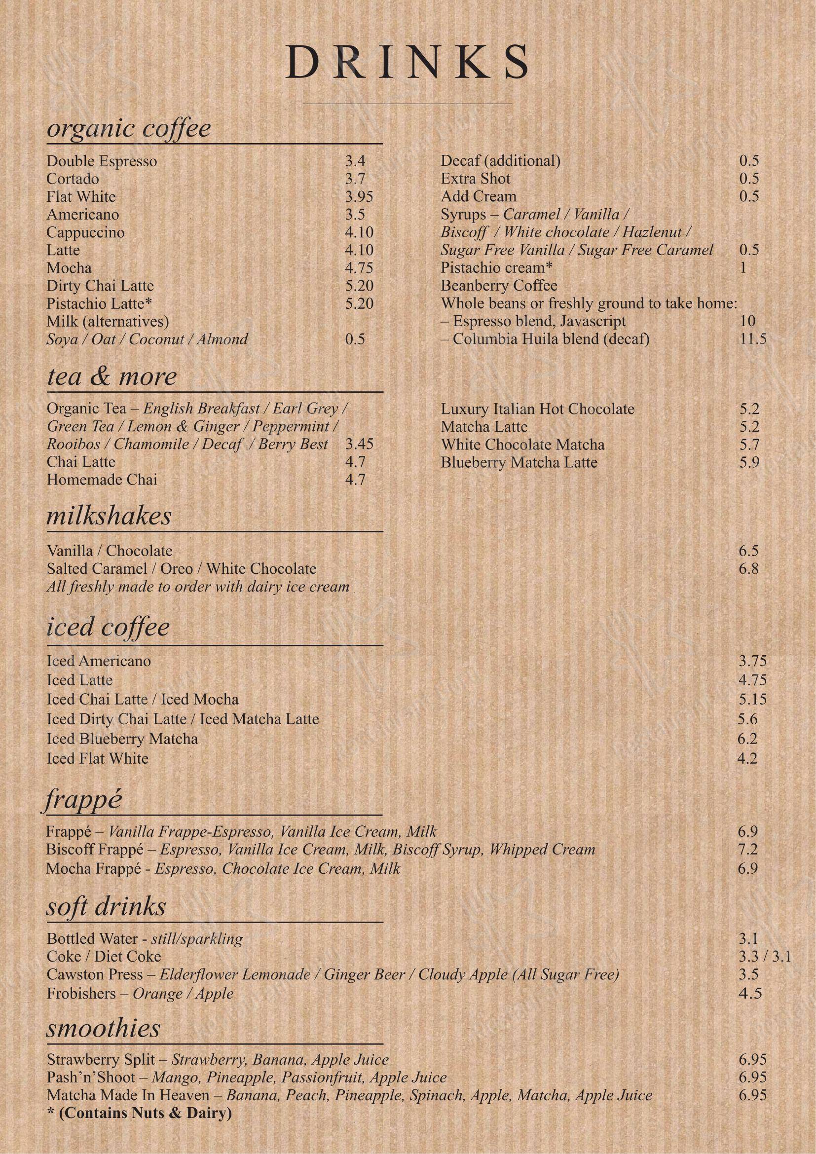 Крафт меню кафе Café Chai Ltd