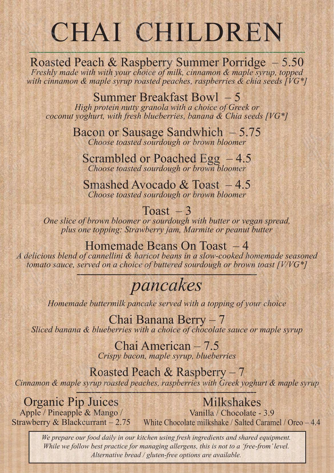 Lunch Menu кафе Café Chai Ltd