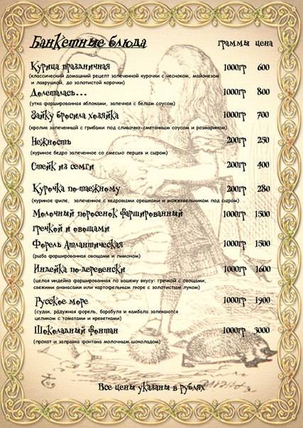 арт-кафе Страна Чудес меню