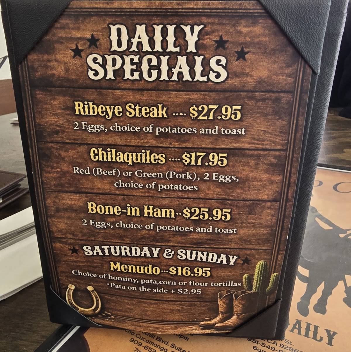 Rodeo Cafe Temecula меню