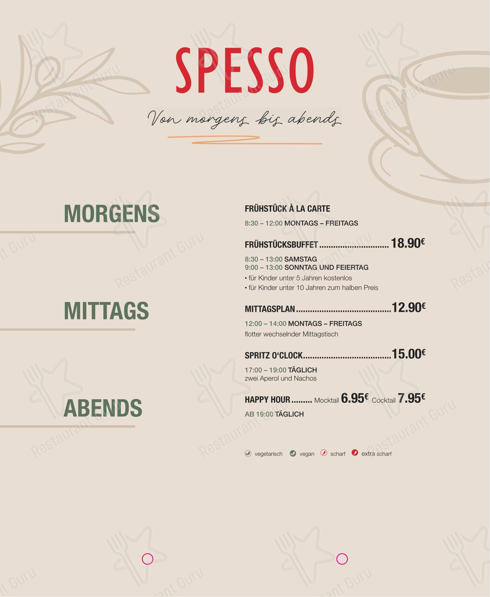 Café Spesso в Ганновере - Меню