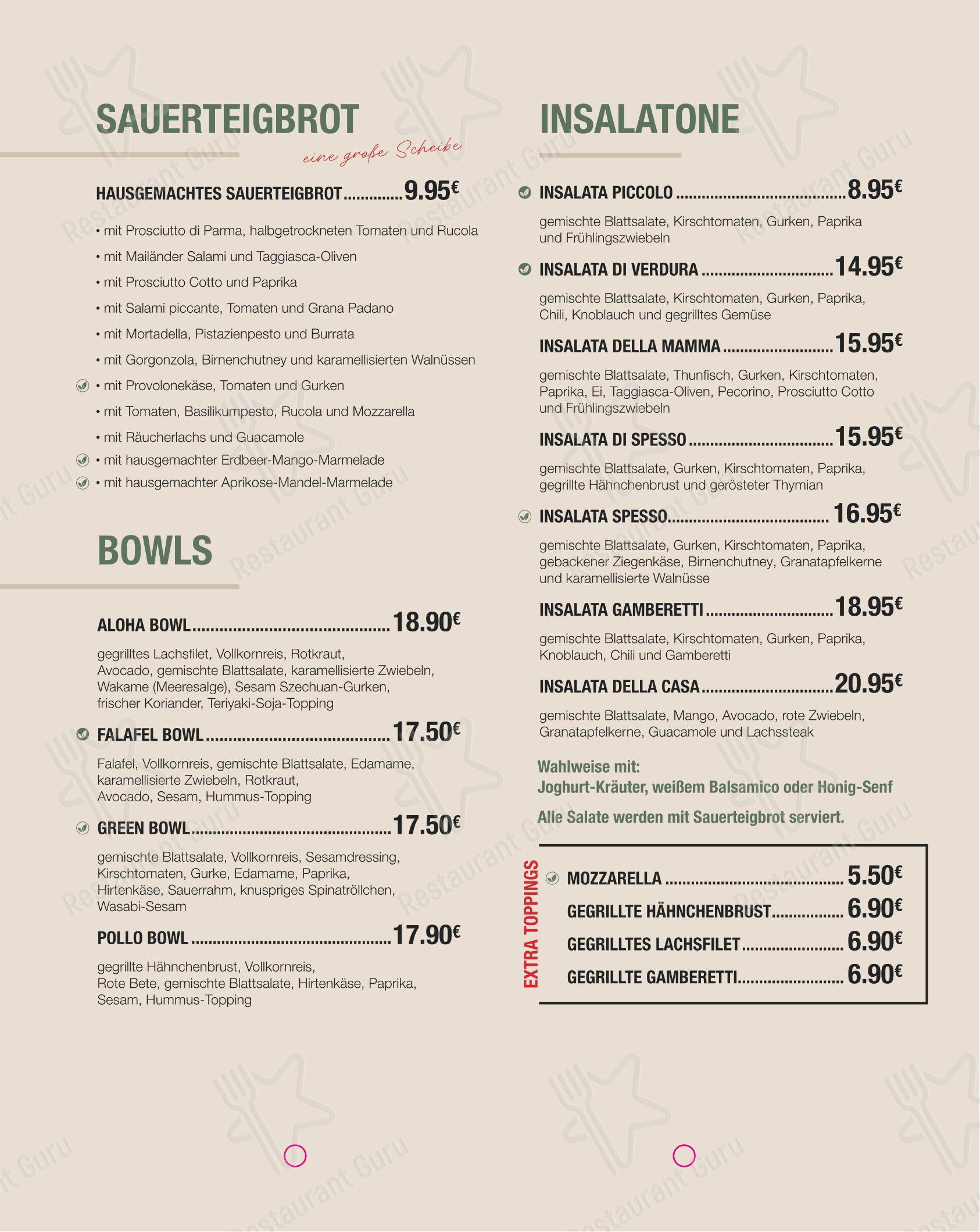 Меню кафе Café Spesso в Ганновере