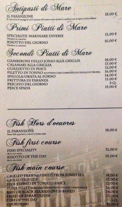Strabbioni Ristorante меню