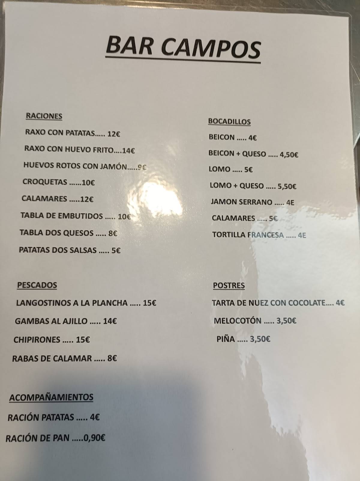 Cafetería Campos меню