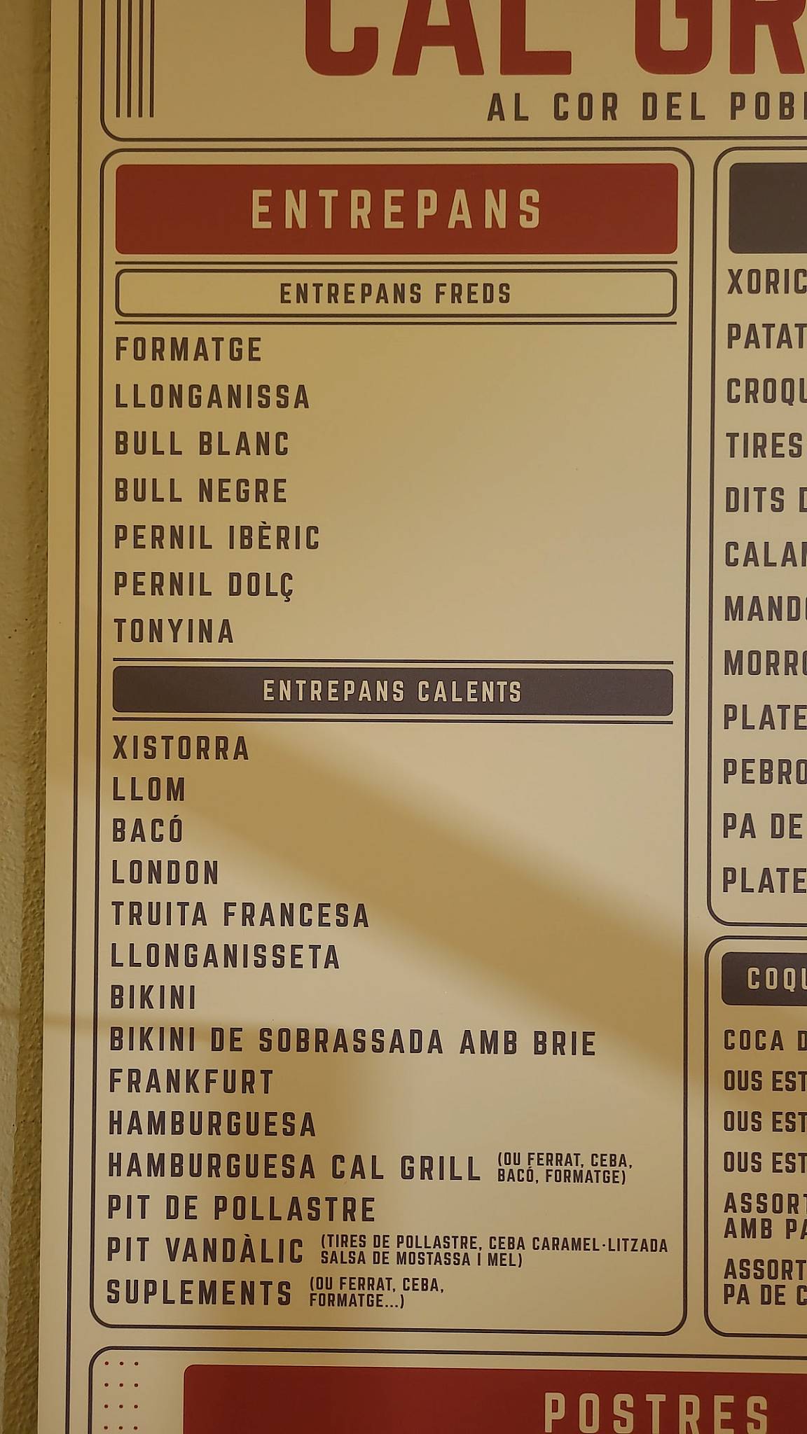 Cal Grill granja-bar меню