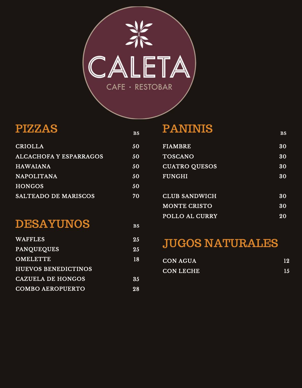 Caleta меню