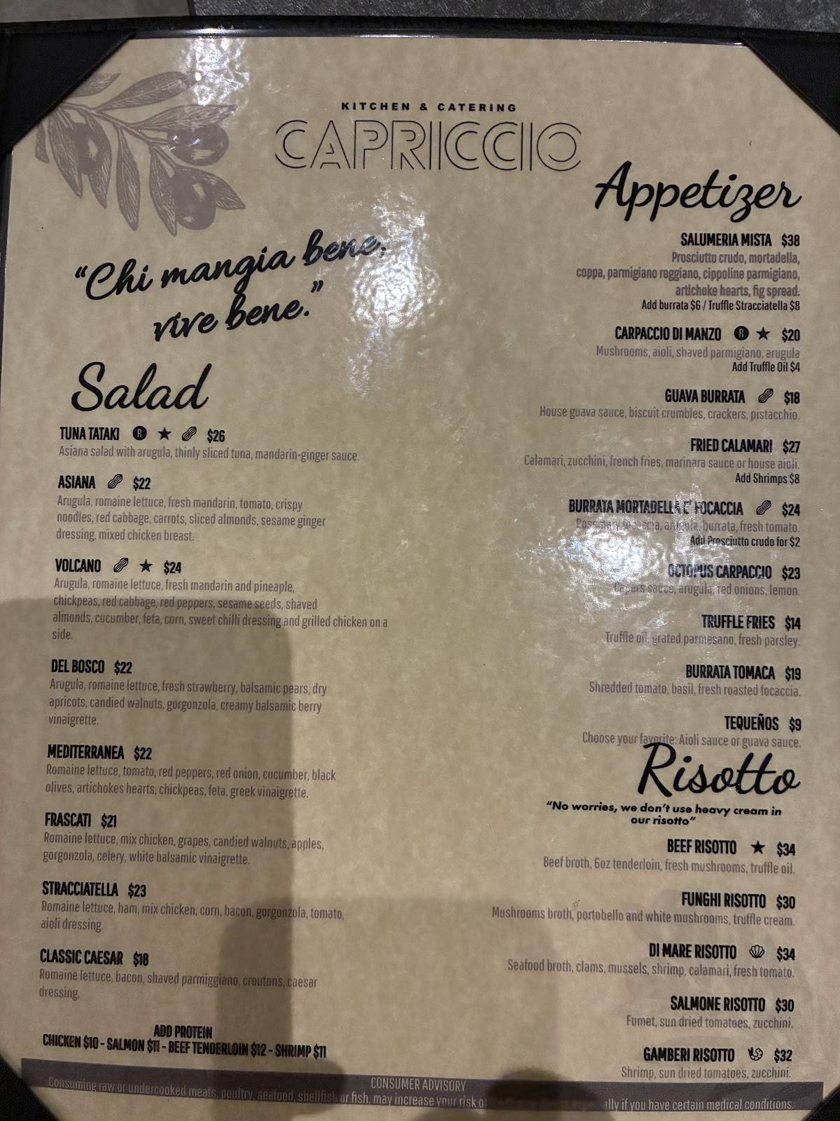 Capriccio Doral меню