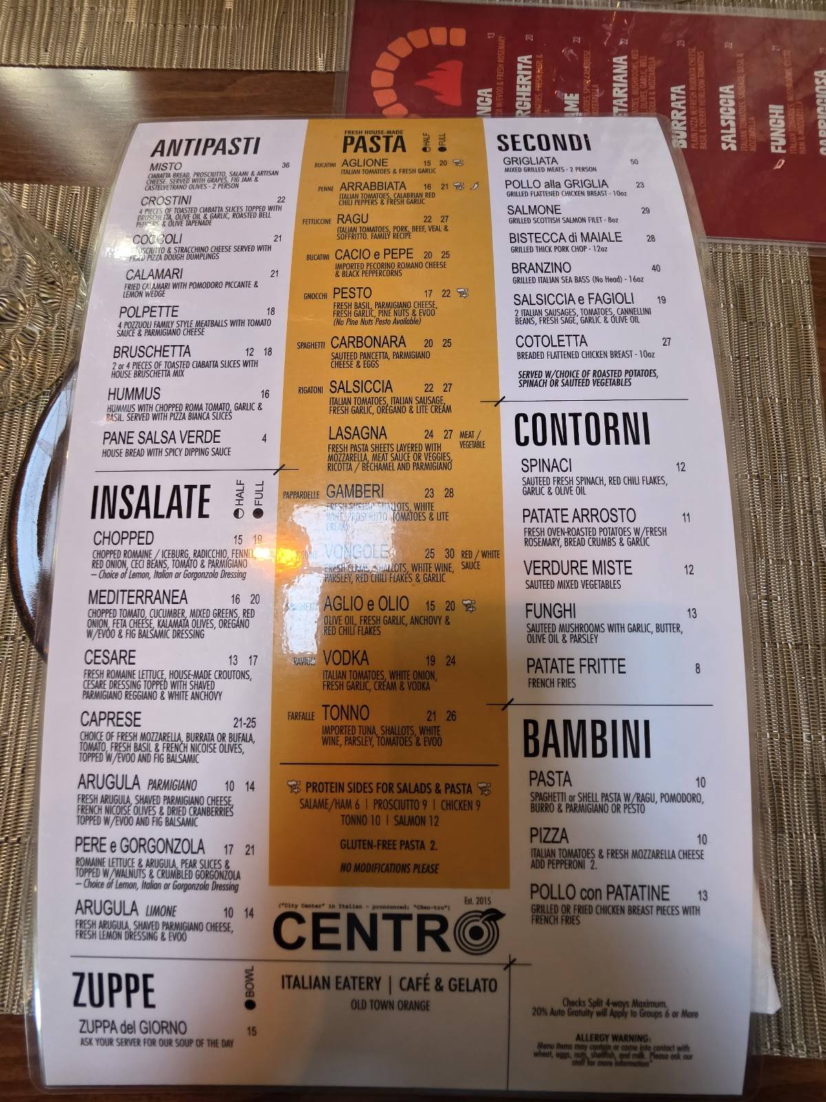Centro & Storico Cafe меню