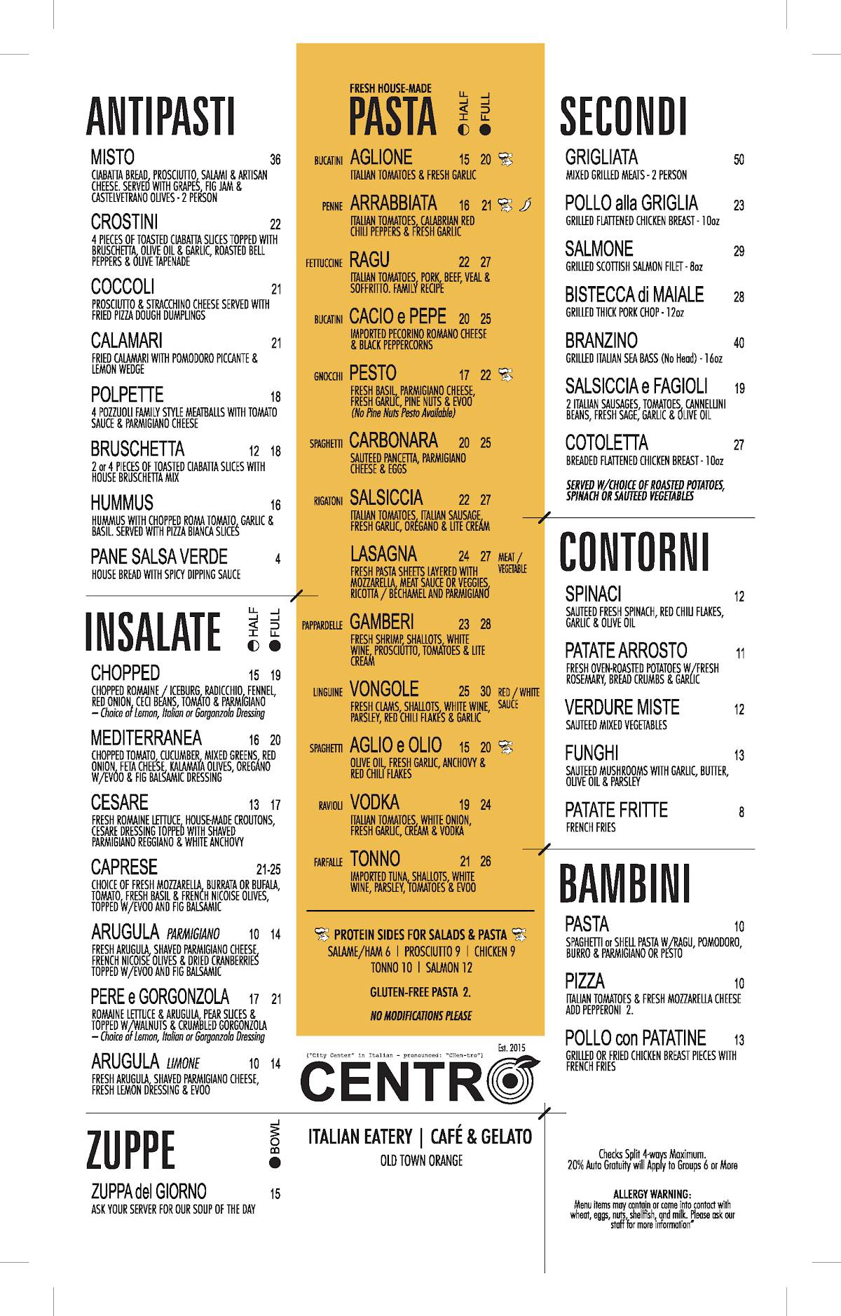 Centro & Storico Cafe меню