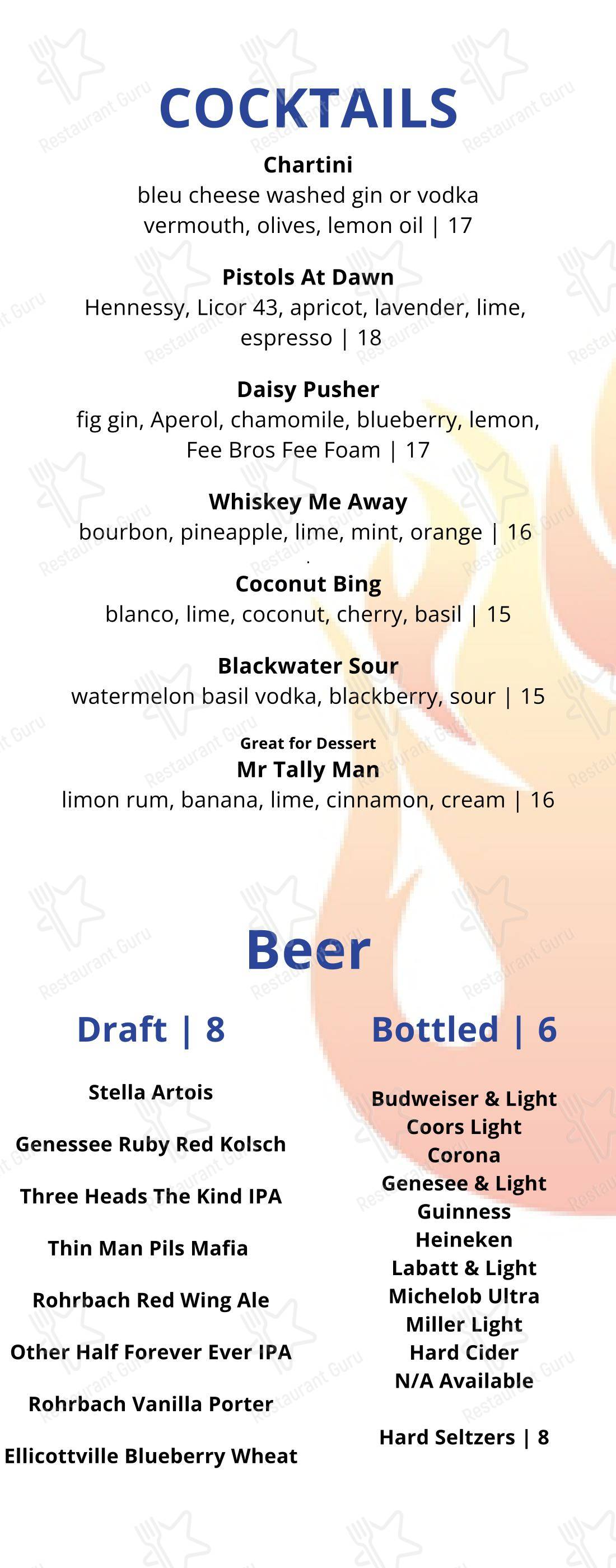 Restaurant Menu паба и бара Char Steak & Lounge