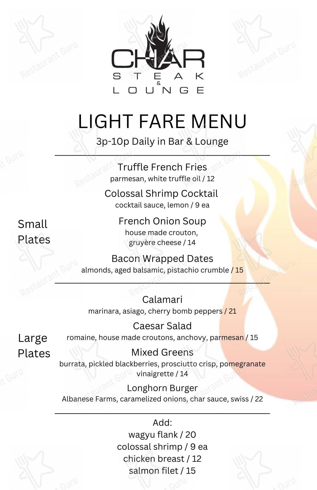 Меню паба и бара Char Steak & Lounge - Wine Menu