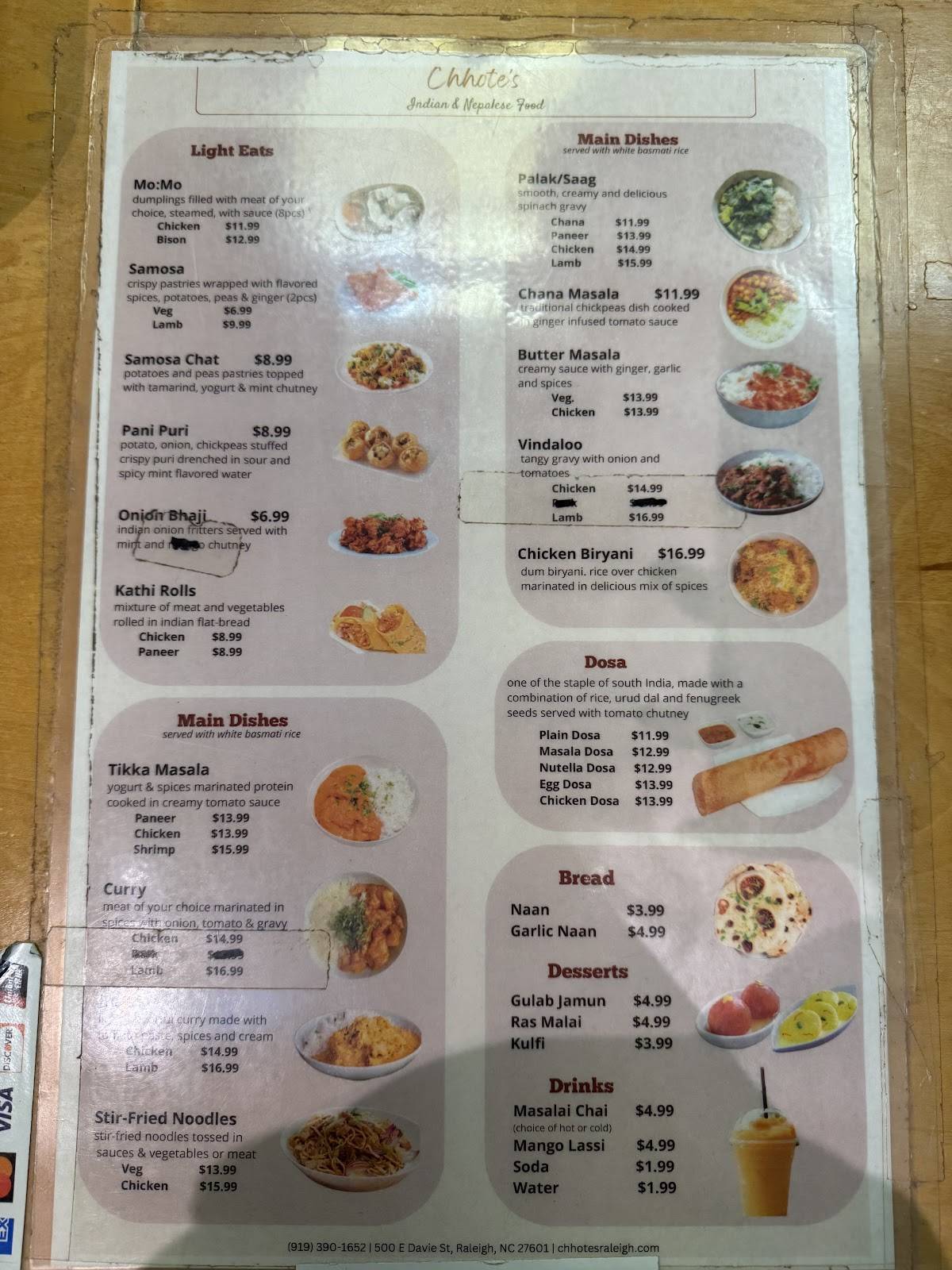 Chhote's Restaurant меню