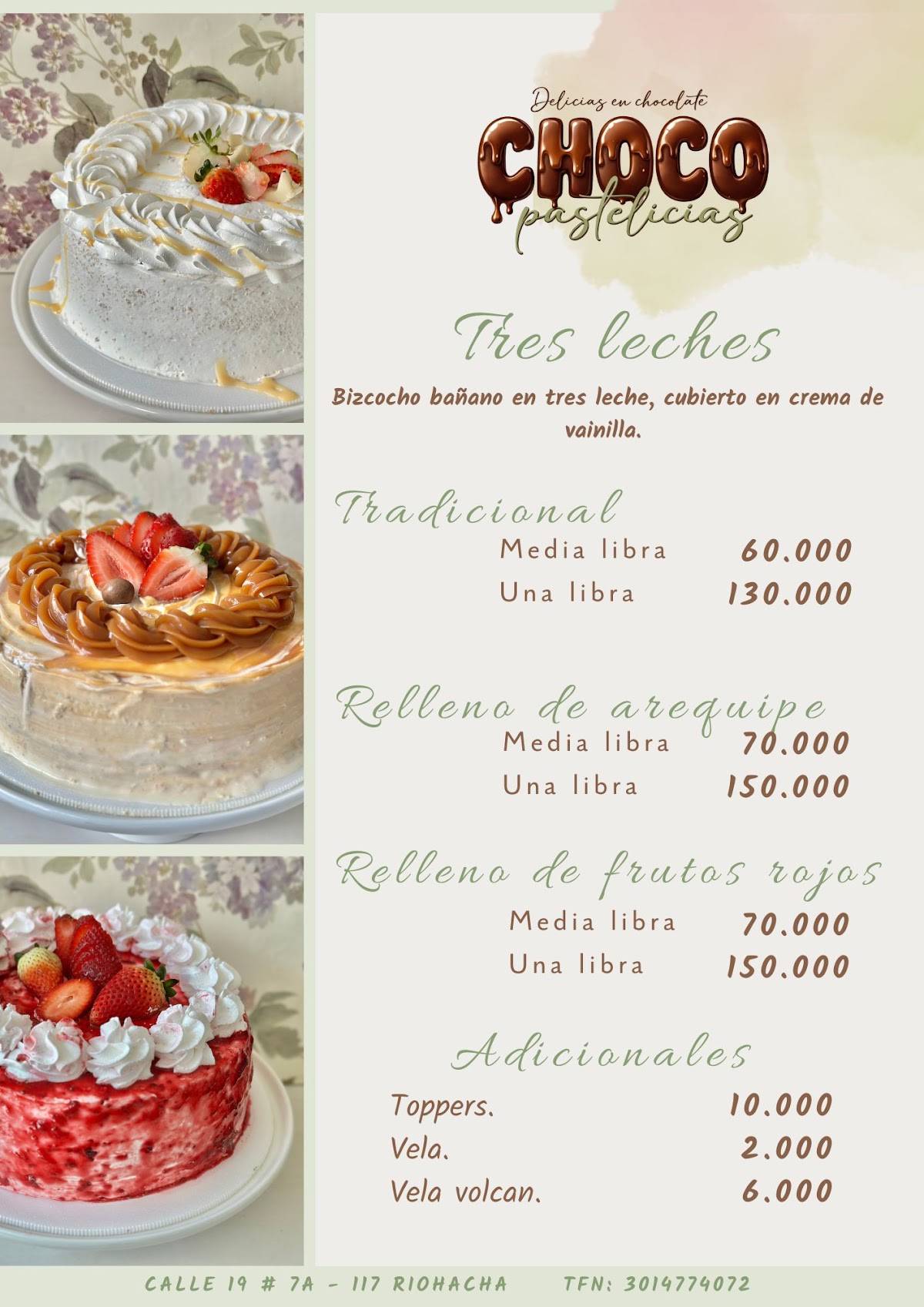 Chocopastelicias меню