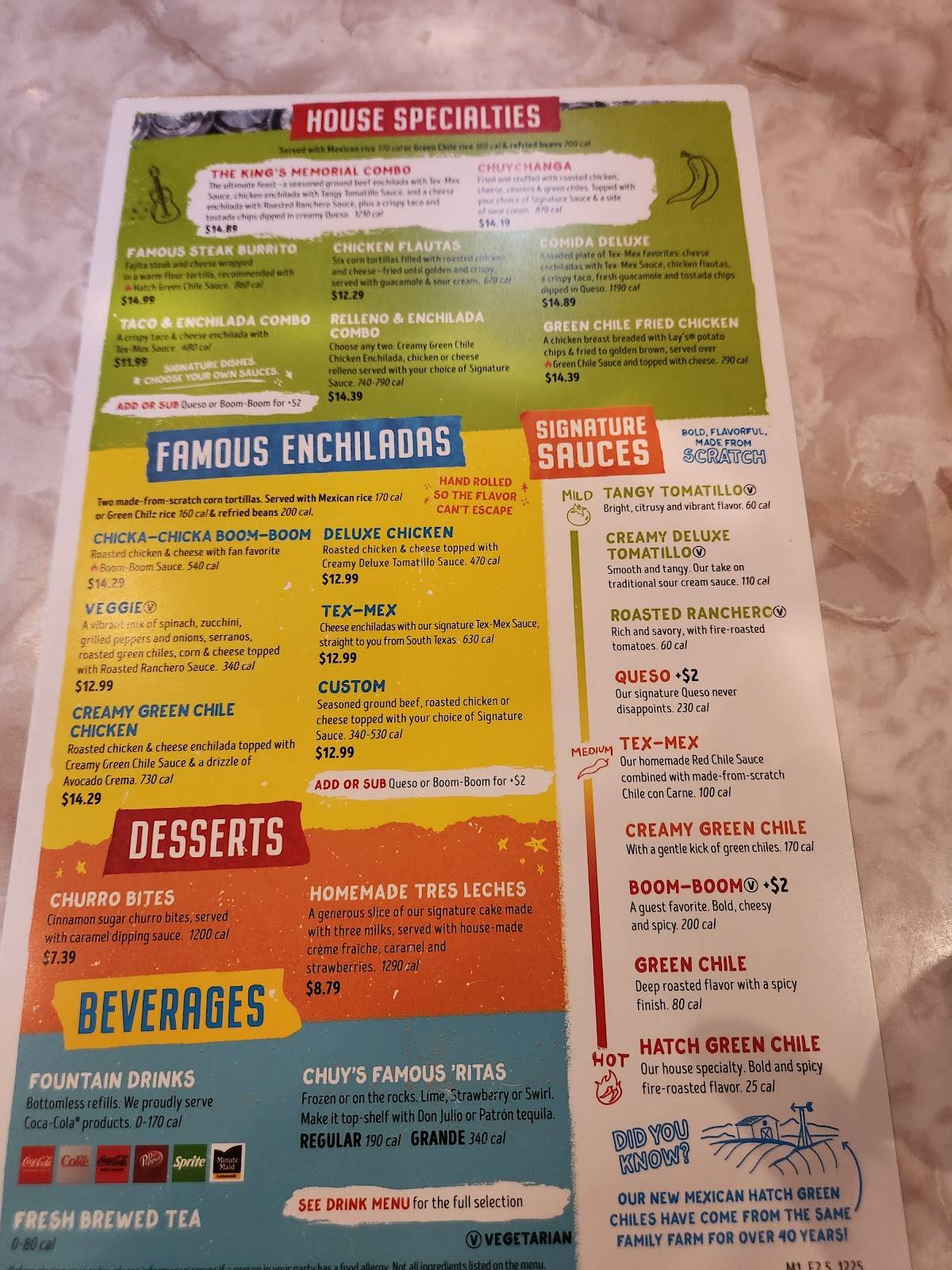 Chuy's меню