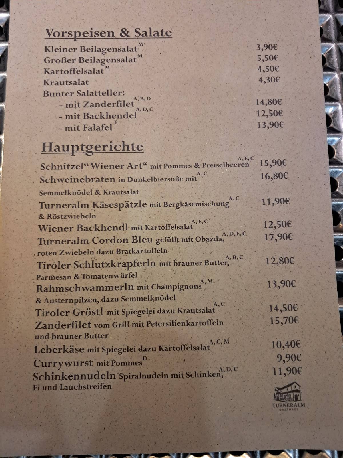 Turneralm Oberwöhr Rosenheim меню