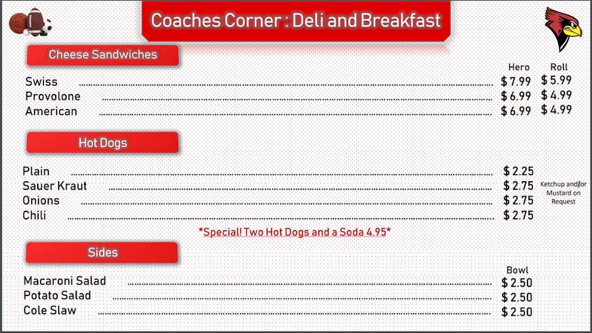Coaches Corner меню