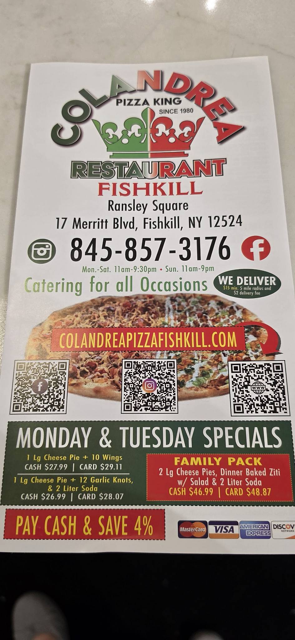 Colandrea Pizza King (Fishkill) меню