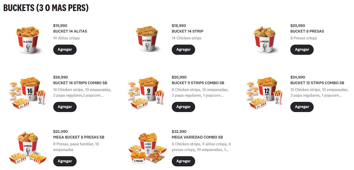 KFC меню