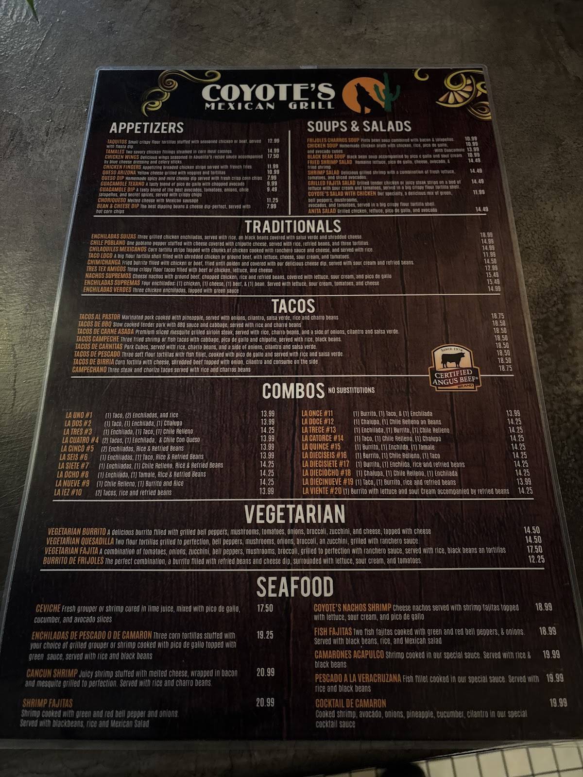 Coyote's Mexican Grill меню
