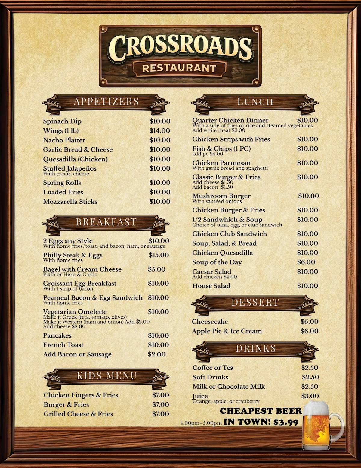 Crossroads Restaurant and Bar меню