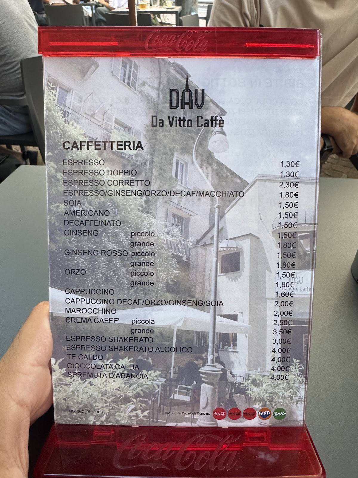 Da Vitto Caffé меню