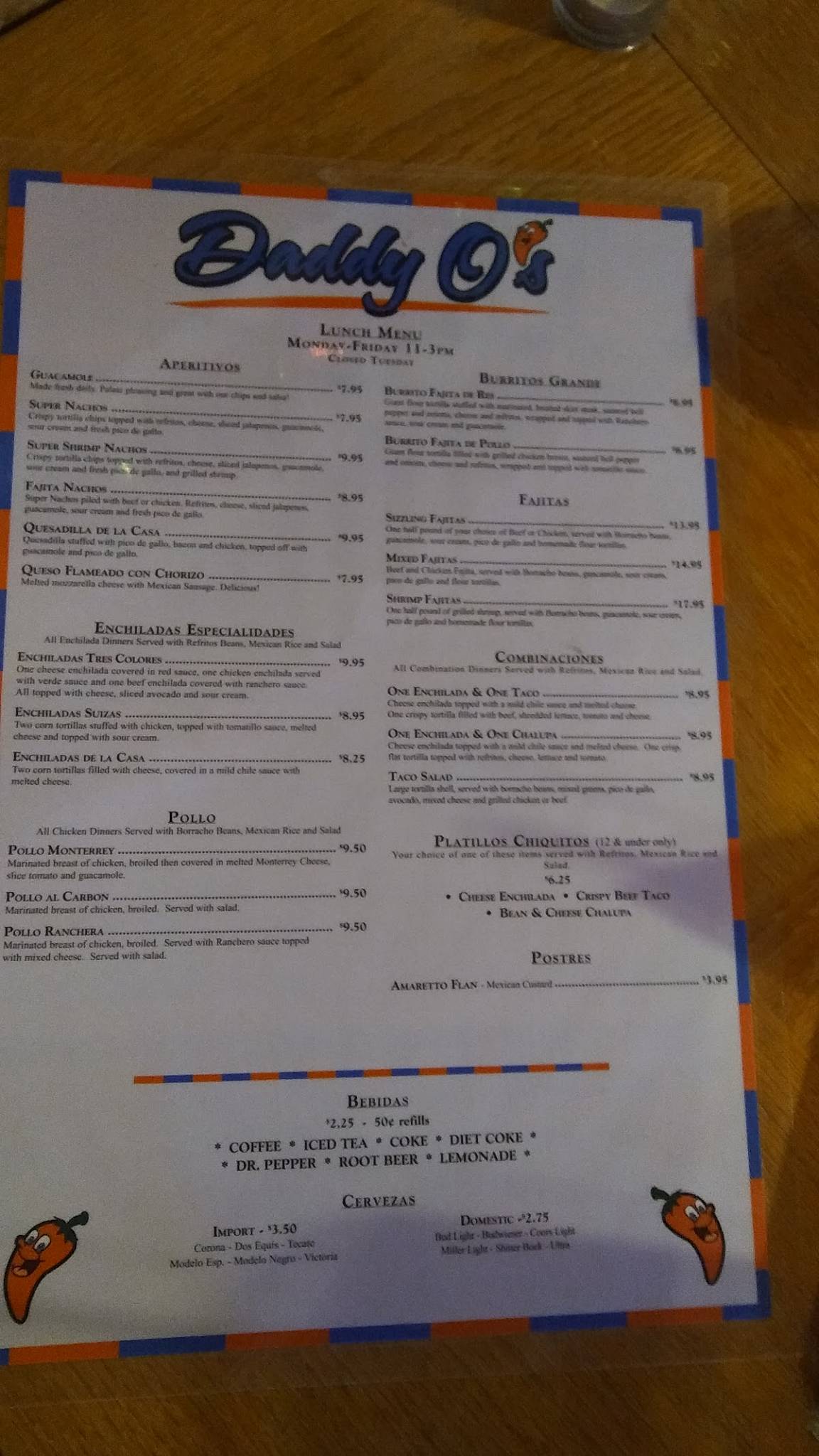 Daddy O Mexican Restaurant меню
