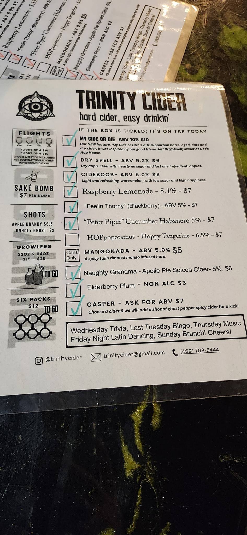 Trinity Cider меню
