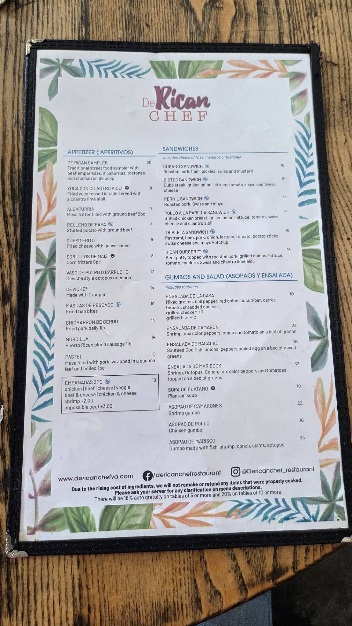 De Rican Chef Holland меню