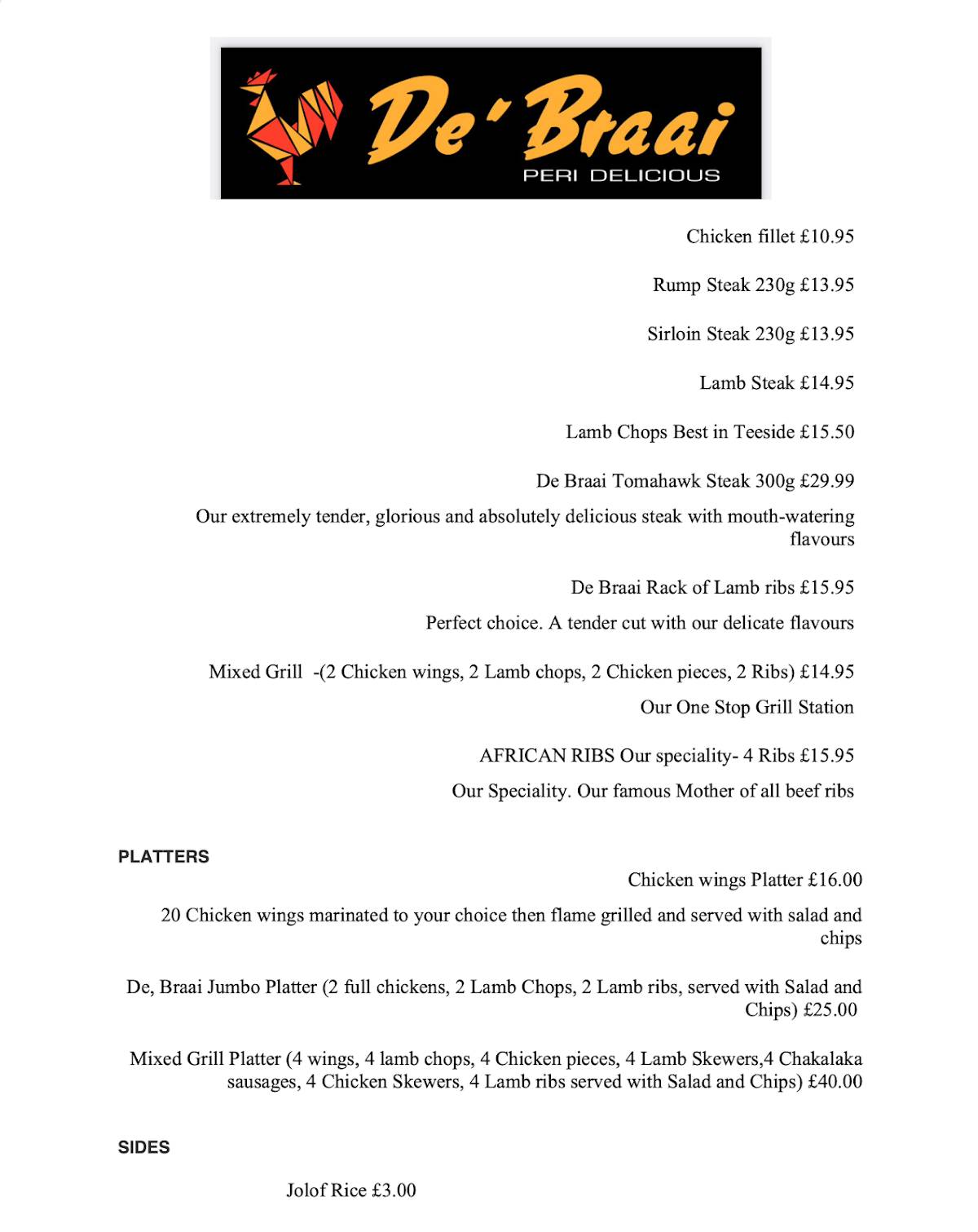 De'Braai меню
