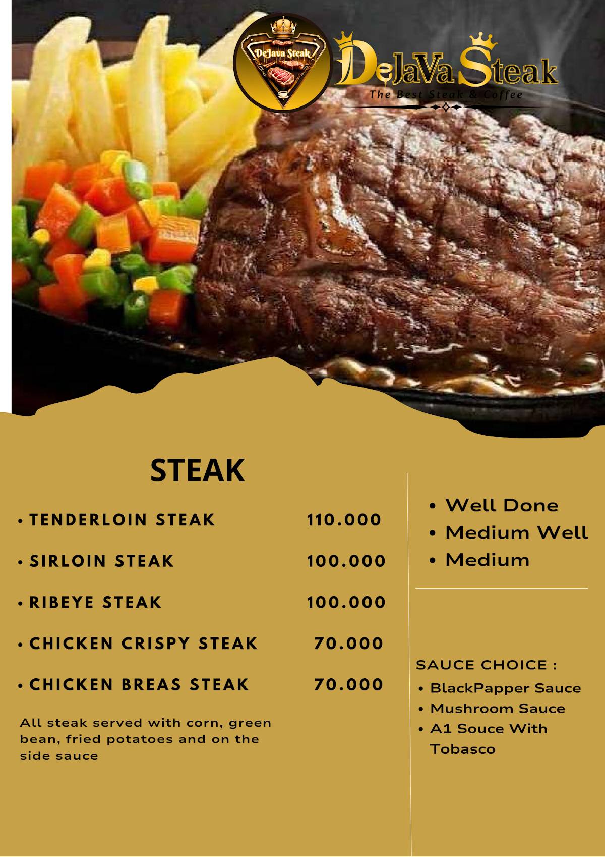 DeJava Steak меню