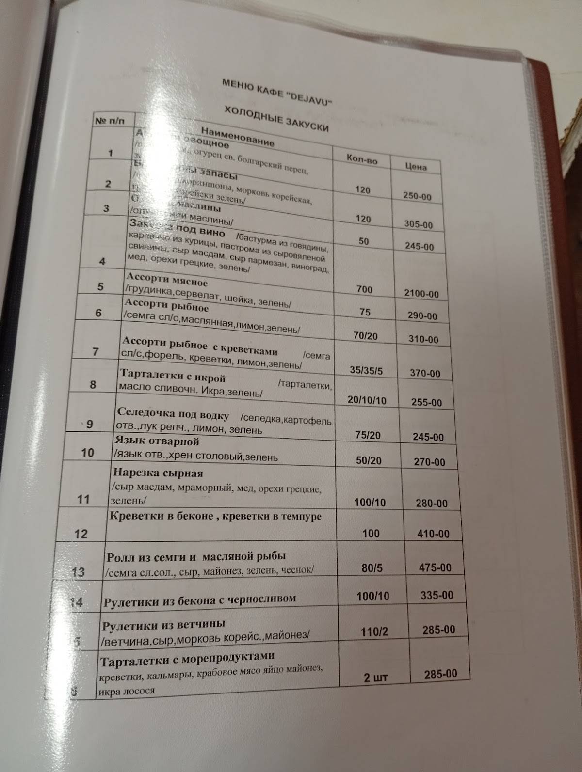 Дежавю меню