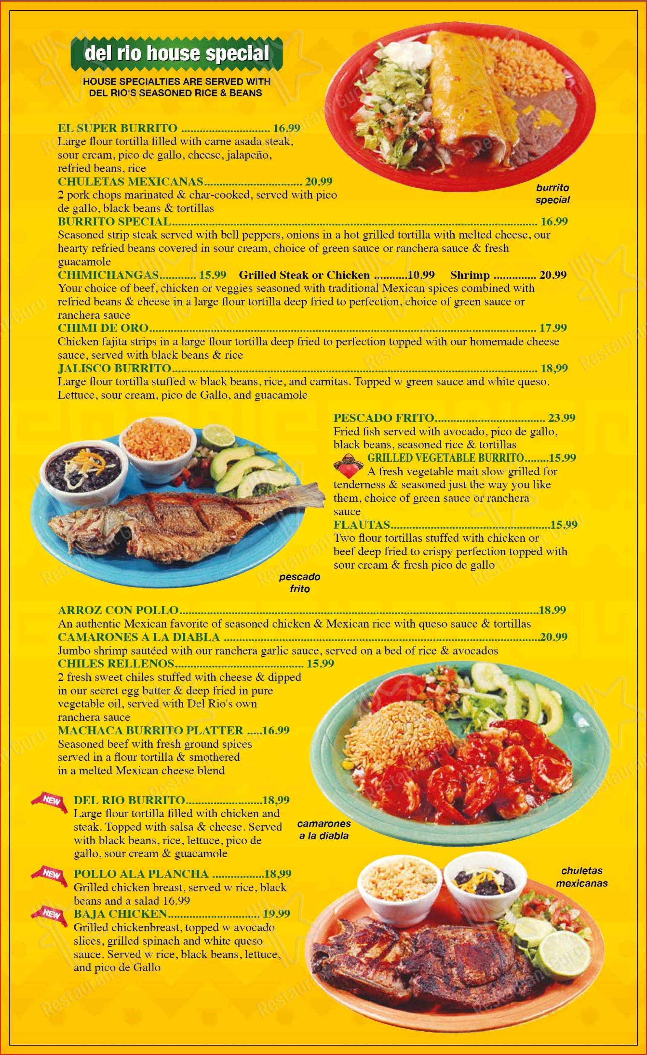 Меню ресторана Del Rio Restaurant